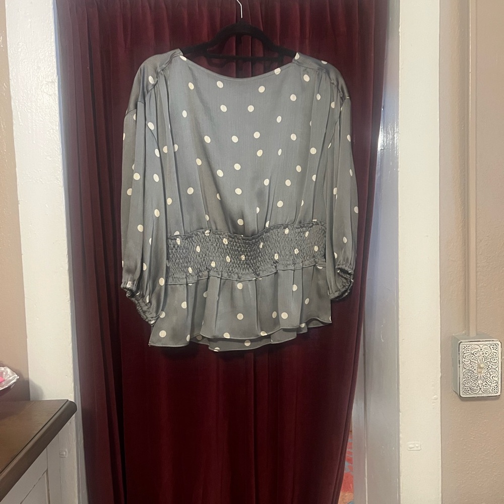 Elegant Gray Polka Dot Blouse